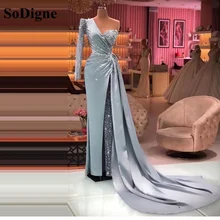 SoDigne vestido De fiesta De sirena para mujer, traje De noche árabe De satén con lentejuelas brillantes De Dubái, con un solo hombro (1)