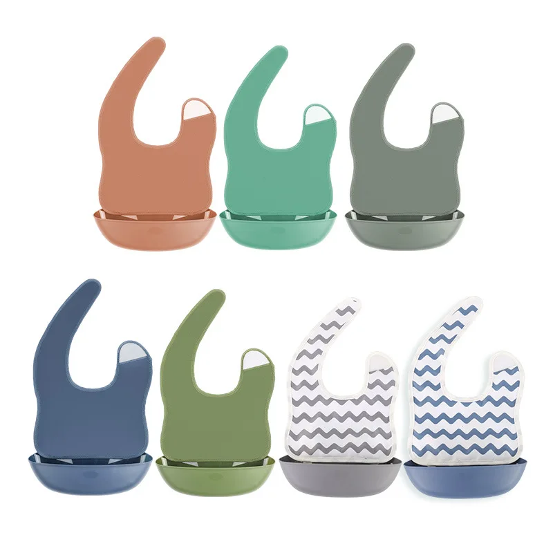 

Детские слюнявчики, водонепроницаемый грязеотталкивающий нагрудник в полоску, из полиэстера, с карманами для риса, однотонный, для детей