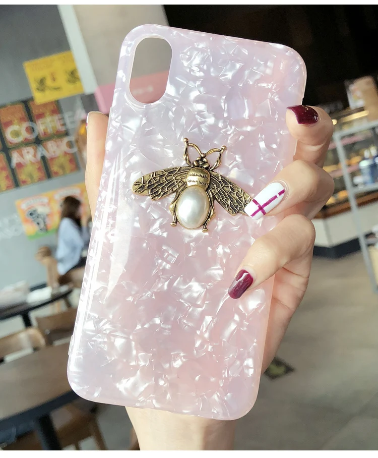 Модный металлический чехол для телефона с рисунком пчелы для iPhone 6, 6s, 7, 8 Plus, X, XR, XS Max, роскошный красивый мягкий силиконовый чехол