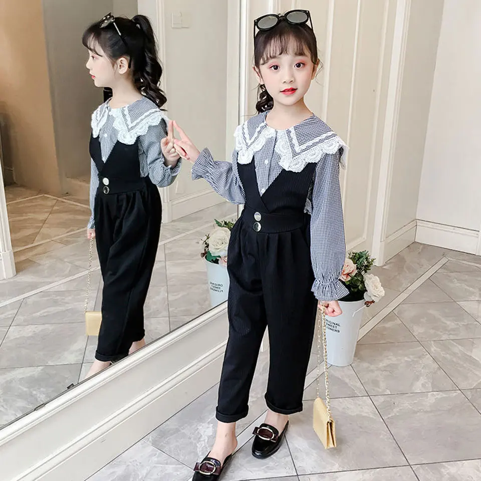 

Spring 2021 Cute Casual Kids Clothing Long Sleeve Girl Shirt +Pants Oufit For 4 6 8 10 12 13Yrs Mid Big Children Shool Outfits