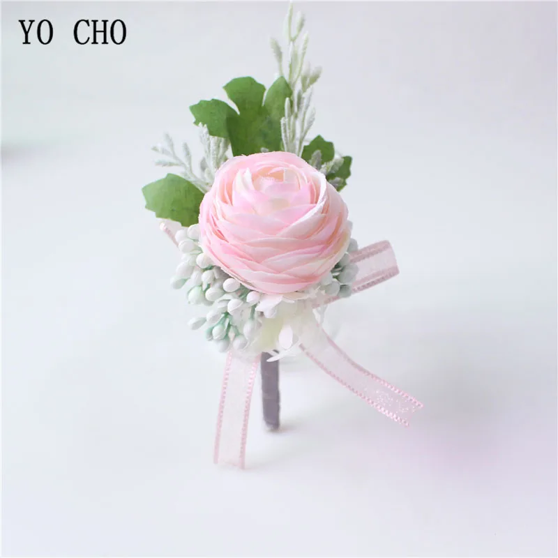 boutonniere-C YO CHO мужской корсаж Свадебный цветок на запястье шампанское бордовый шелковый цветок браслет Жених булавка для бутоньерки DIY Свадебные аксессуары - Цвет: boutonniere-C