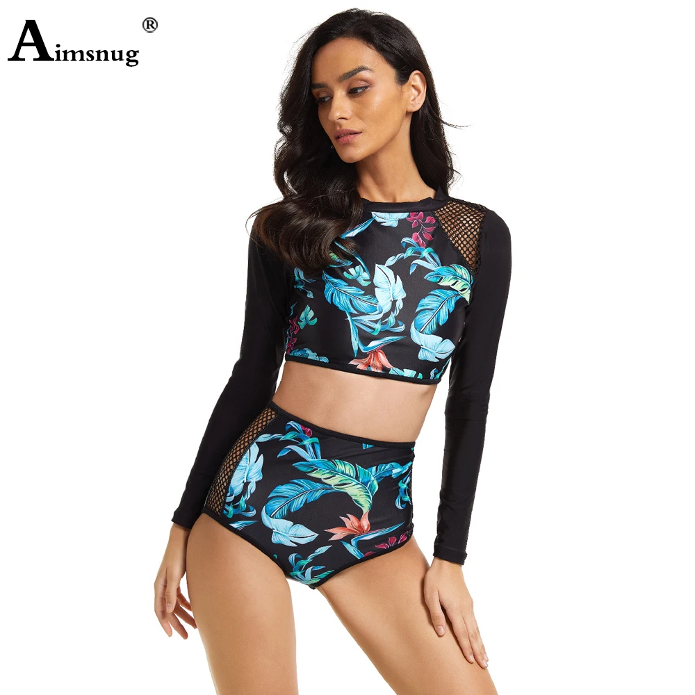 Women Two Pieces Swimsuit High Cut Swimwear Long Sleeve Printed Bathing Suit 2022 Summer New Fashion Guaze Surfing Swim Clothing