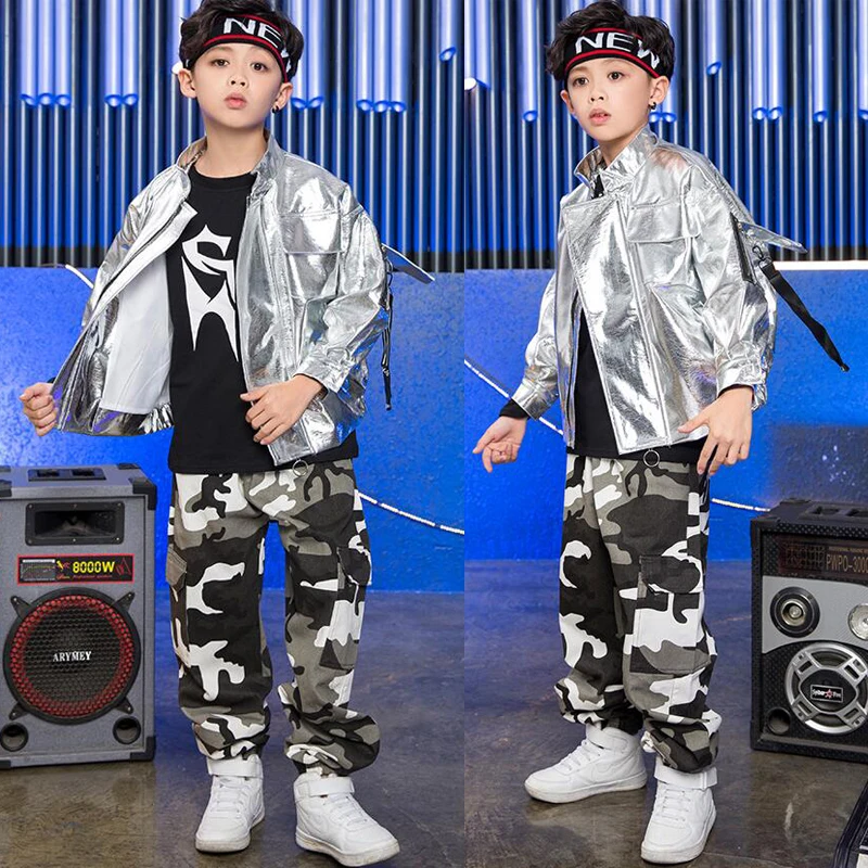 Модная детская одежда в стиле хип хоп серебристая куртка верхняя камуфляжные