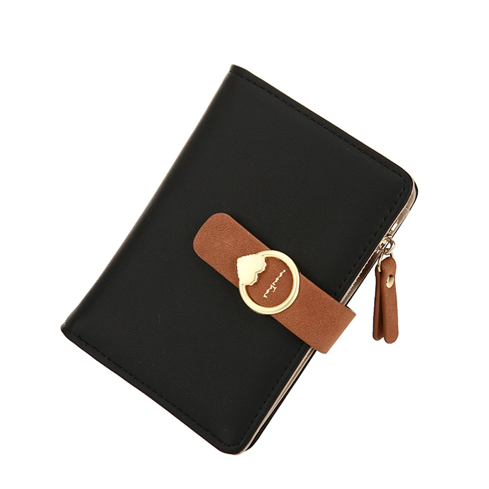 

2020 Ladies PU Leather Zipper Coin Purse Women Fashion Wear-resistant Wallet Solid Color Credit Card Holder with Heart Snap