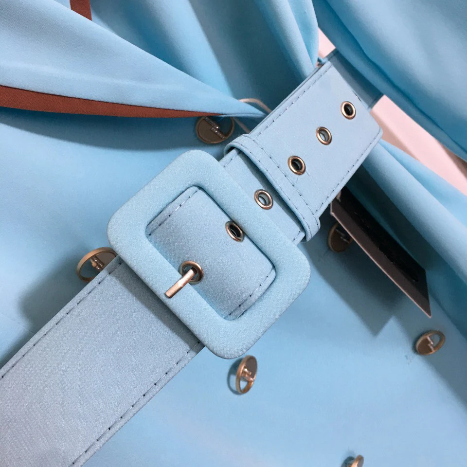 

High Quality Luxury Autumn Women New Double-breasted Belt Waist Suit Collar Long-sleeved Dress