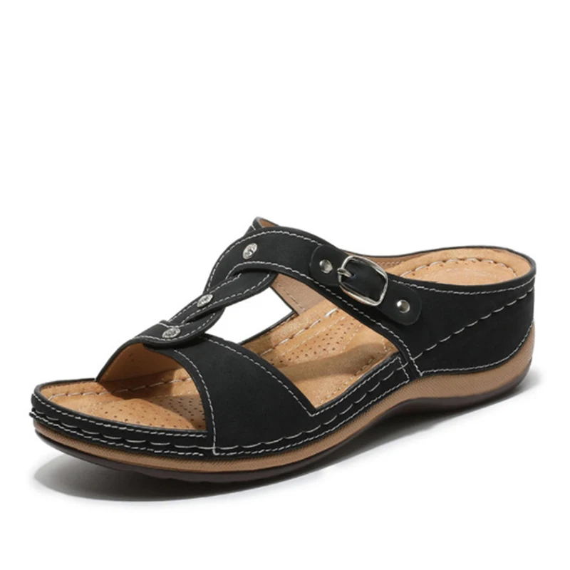 Женская летняя обувь тапочки с открытым носком плоская платформа искусственная