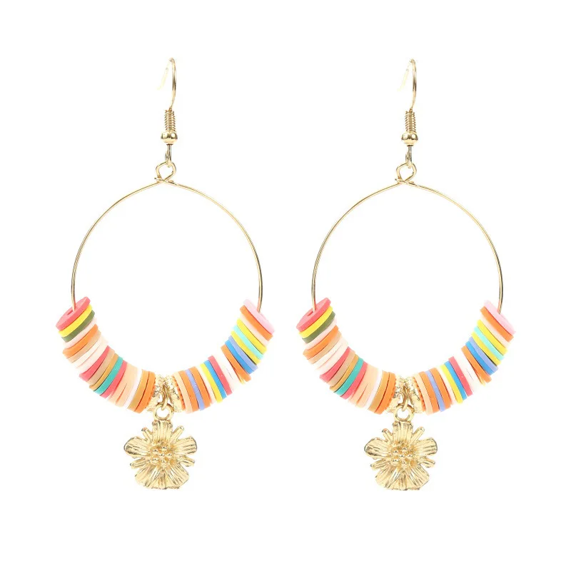 

Geometric round colored clay beaded earrings women earings fashion jewelry 2021 boho ethnic drop earrings wholesale
