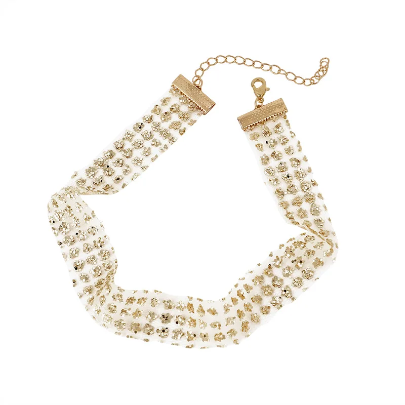 

YUNAO Jewelry Ins Necklace Female Short Lace Sequin Neckband Chocker Collar Clavicle Chain Net Red Neck Jewelry Necklace
