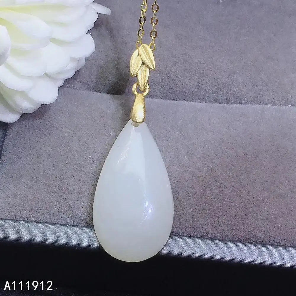 

KJJEAXCMY fine jewelry natural white jade 925 sterling silver new women gemstone pendant necklace chain support test noble