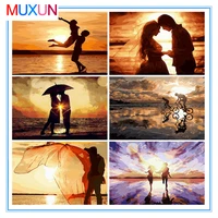 muxun 5d diy diamond painting couple landscape cross stitch girl and sunset embroidery rhinestone picture home decor gift rp449