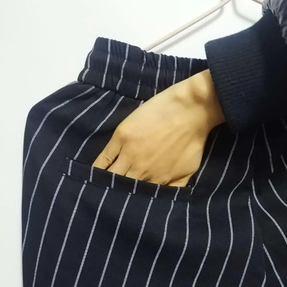 Мужские брюки в полоску черные белые летние тонкие повседневные до щиколотки