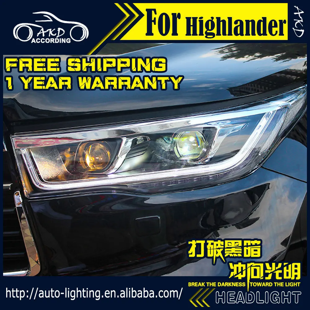 Фара AKD для автостайлинга автомобилей Toyota Highlander светодиодная… Kluger фара 2015-2016