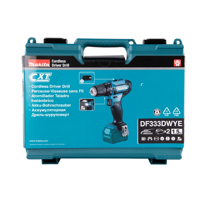 Дрель шуруповерт Makita DF333DWYE аккум. патрон:быстрозажимной (кейс в