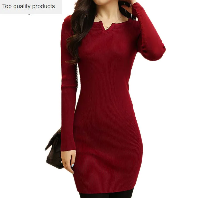 2020 модное женское вязаное платье повседневное эластичное базовое с длинным