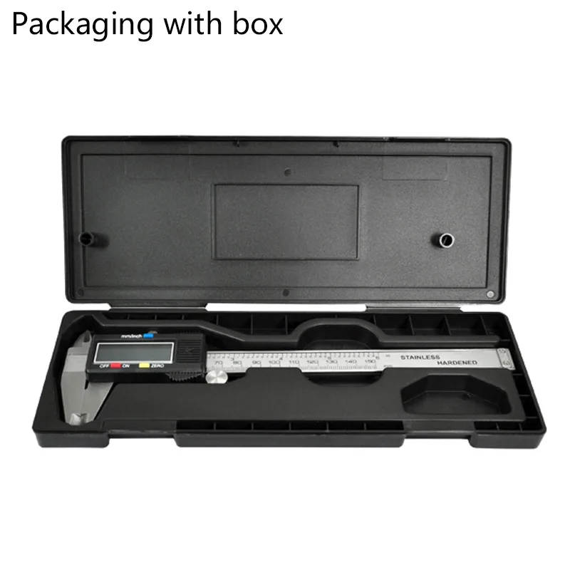 With box Измерительный прибор, акция, цифровой микрометр, новинка, 6 дюймов, 150 мм., цифровой суппорт, верньер, микрометр, паркометр, электронный - Цвет: With box