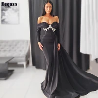 eeqasn mermaid black long sleeves evening party dresses ivory lace off the shoulder women formal prom gowns event outfits 2022
