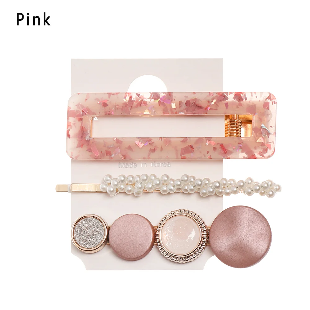 Pink Новинка года, 3 шт./комплект, модные жемчужины, геометрические заколки для волос, женская головная повязка, красивые заколки, заколки, вечерние аксессуары для волос, подарок для девочек - Цвет: Pink