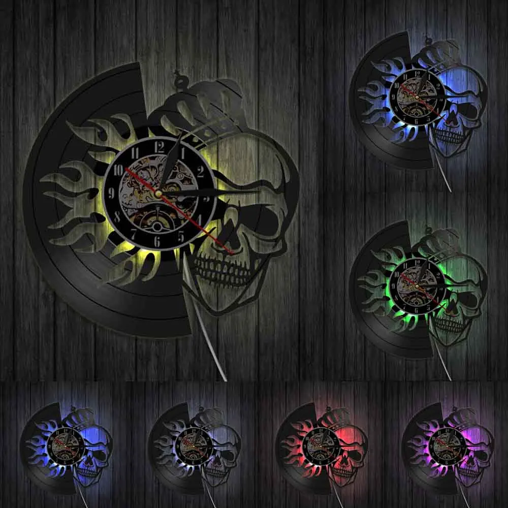 Настенные часы с черепом Death King винтажные настенные 3d виниловой пластиной в виде