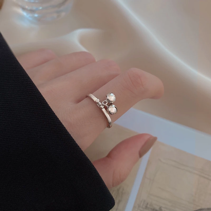 

925 пробы серебряные круглые бусины кольцо женский Ins Мода нишу сделай-сам дизайн индекс простое кольцо на палец персонализированные холодно...