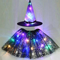party kids girl led glow light up witch hat spider web cobweb skirt halloween christmas costume cosplay magic wand fancy dress