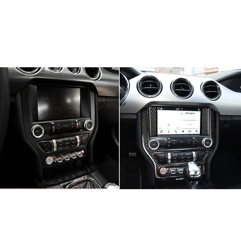 

Car Carbon Fiber Central Control Air Conditioning CD Panel Cover Trim Decoration car accessories interior Fit for Ford Mustang