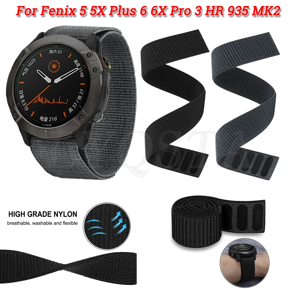 Ремешок нейлоновый для смарт-часов Garmin Fenix 6 6X Pro 5 5X Plus 3 3HR 935 22 мм 26 | Электроника
