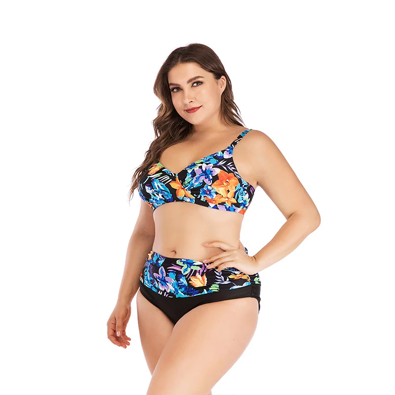 

Floral Print Big Breast Swimsuit Plus Size Bikini Push Up Patchwork Swimwear Women Biquini Bathing Suit Maillot de Bain Femme