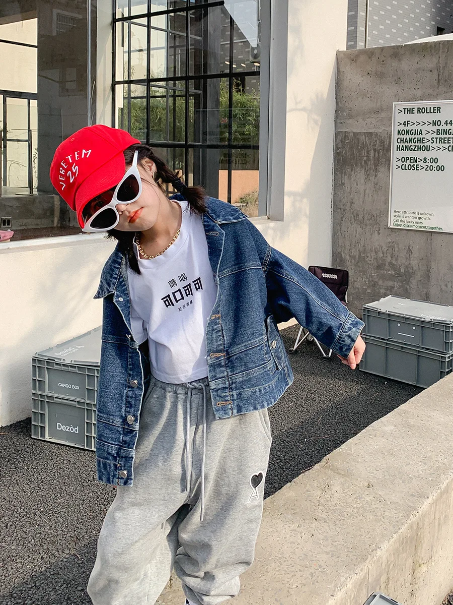 

Детская одежда, джинсовая куртка для девочек, короткая куртка на весну 2021, куртка для девочек из-за рубежа, детская куртка из коровьей кожи