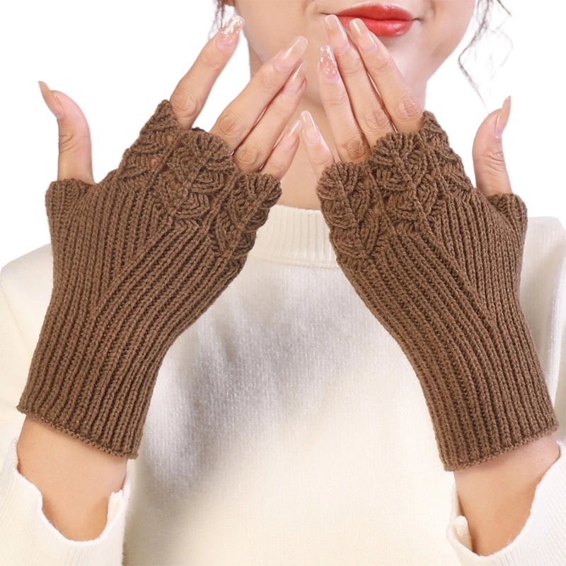 

Women Hollow Out Knit Fingerless Gloves Fish Scale Design Thumb Hole Arm Warmers 85WB