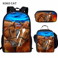 crazy horse printed children schoolbag set girls book bag teenagers students backpacks travel daypack mochila escolares