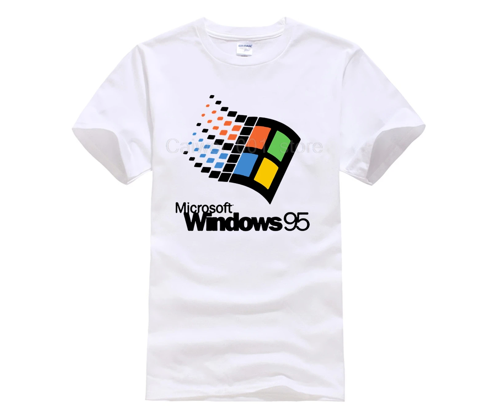 Мужская футболка из 100% хлопка забавная с мультяшным принтом на windows 95 и коротким