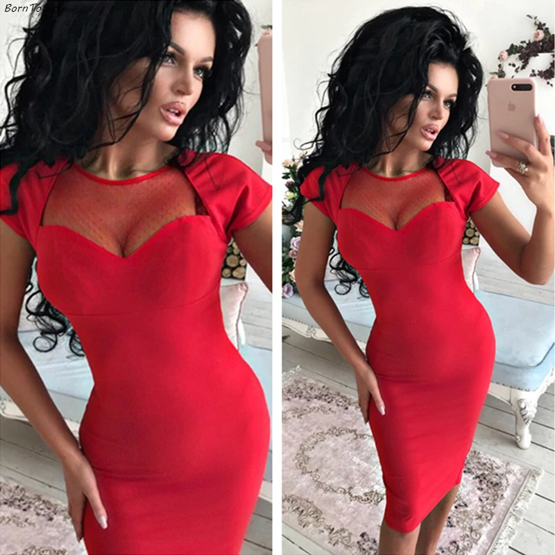 Женское облегающее платье BornToGirl красное Замшевое с коротким рукавом и круглым