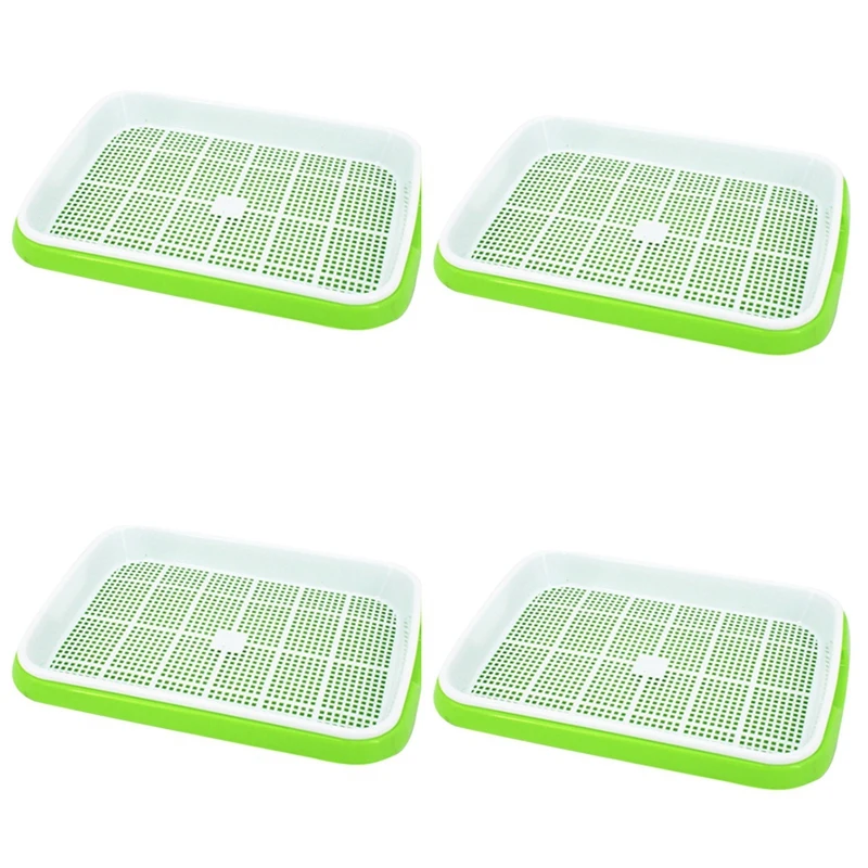 

Quality 4Pc/Set Plant Flower Germination Tray Box Double-Layer Seed Sprouter Nursery Tray Hydroponics Basket (Green )