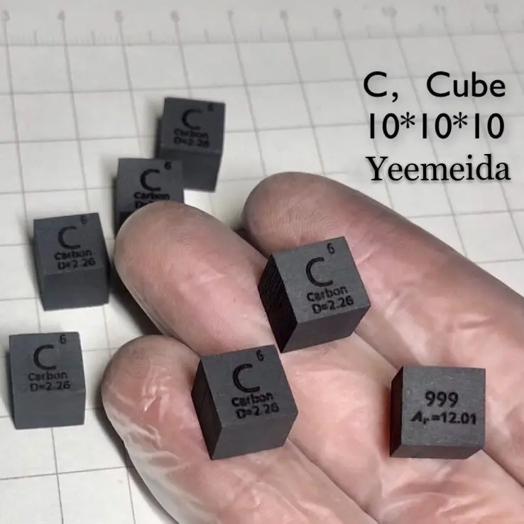 

Free shipping 5pcs & 10pcs 99.9% purity C carved element periodic table 10mm cube with 1.79g carbon ingot / pellet / block