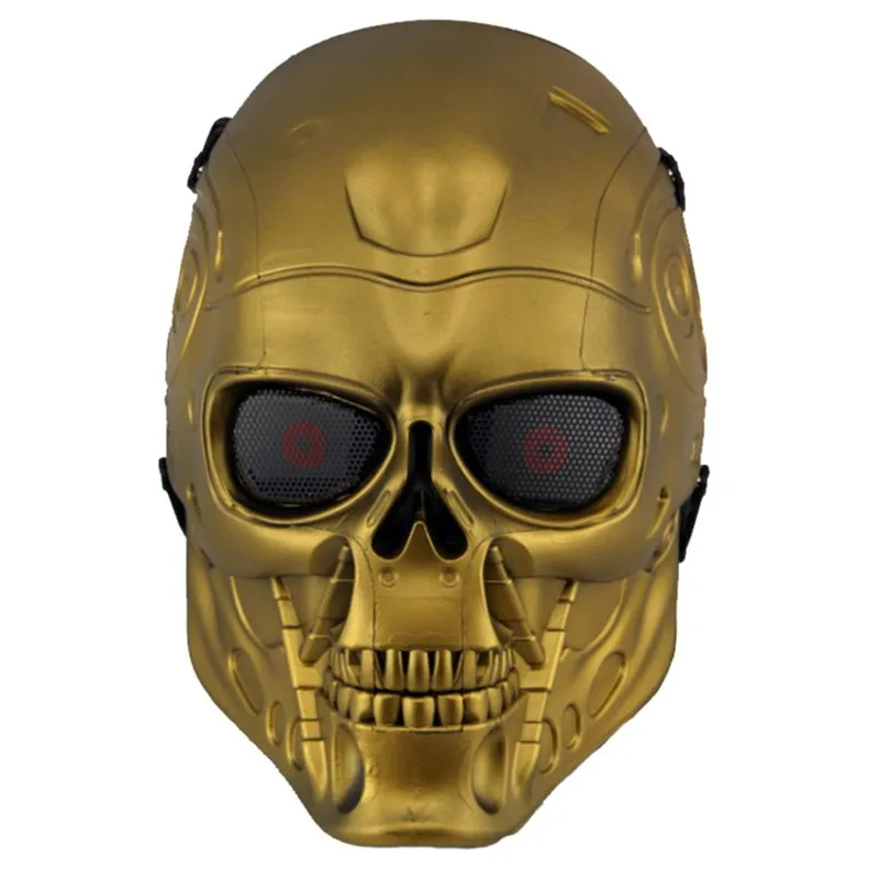 Gold Терминатор T800 череп тактическая маска для страйкбола сетка CS аксессуары для игры в войну Косплэй в стиле милитари полный уход за кожей лица маски для пейнтбола - Цвет: Gold