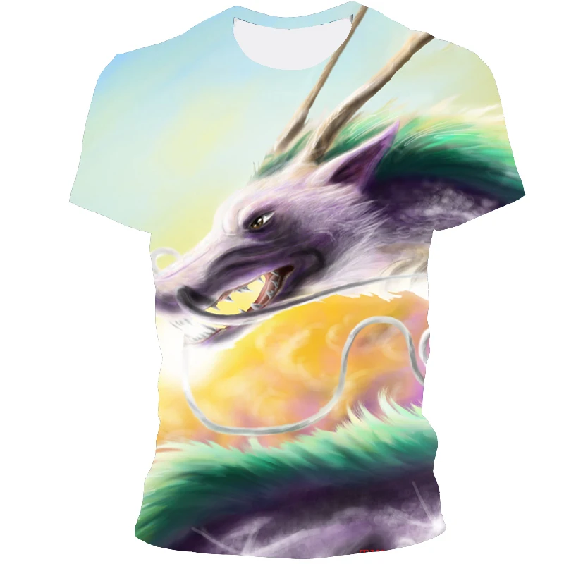 

2021 new leisure fashion new 3D camouflage cartoon dragon pattern printing summer hot short sleeve round neck men's and women's