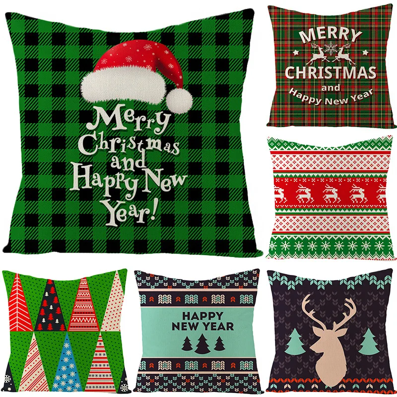 

Cartoon watercolor Christmas pillowcase linen decoration Christmas gift cushion cover suitable for car sofa pillowcase 45cm*45cm