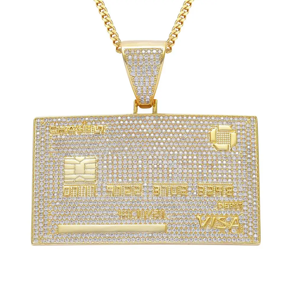 

Iced Out Credit VISA Card Pendant Necklace Micro Pave AAA Cubic Zirconia Hip Hop Jewelry With 24inches Link Chain For Gift