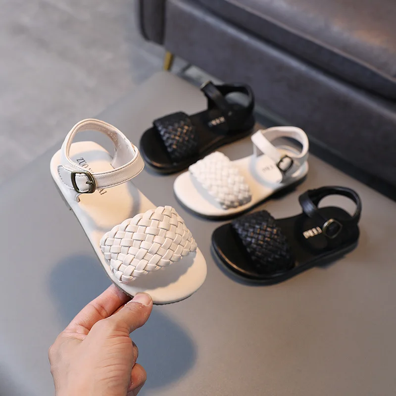 

Детские плетеные сандалии для девочек, сандалии с открытым носком на липучке, белые сандалии для девочек, Новинка лета 2021, детская обувь 1-6