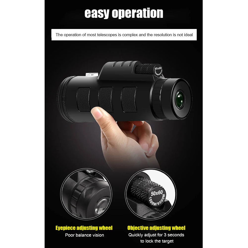 

Portable Telescope 40x60 HD Clear Vision Monocular for Outdoor Camp Hunting with SmartPhone Holder for Camping Accessories