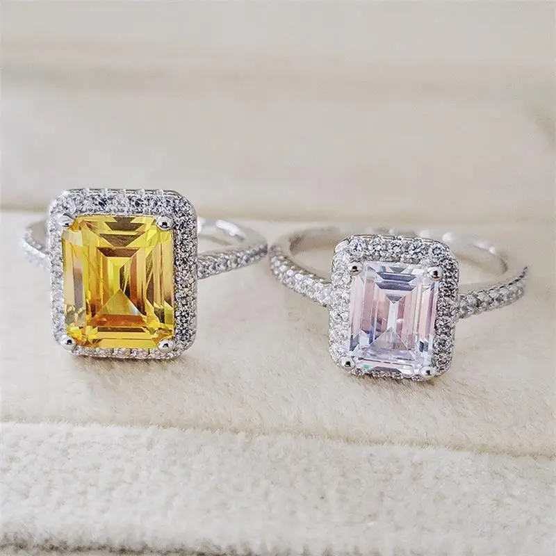 

925 sterling silver 2020 new Fashion yellow zircon Engagement Ring for women ladies girl big brand jewelry party gift r4998