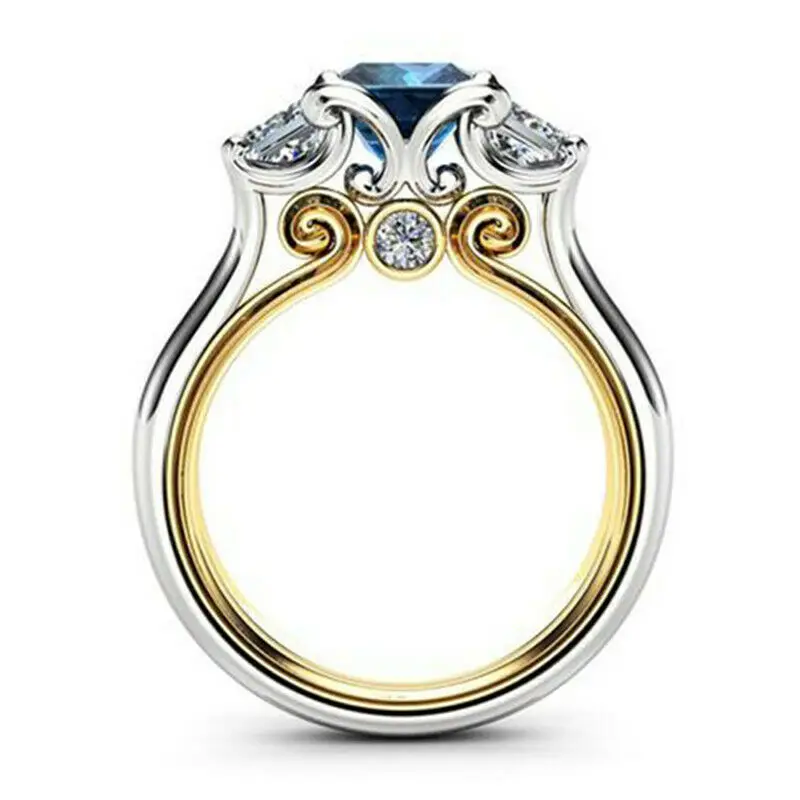 

925 Silver Color Sapphire Diamond Ring for Women Sea Blue Topaz Princess Square Diamond Engagement Bizuteria 925 Jewelry Rings