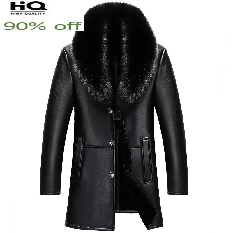 

Fox Fur Collar Leather Jacket Men Clothing Wool Liner Tops Winter Men's Sheepskin Coat Plus Size 4xl Chaqueta Hombre ZT5011