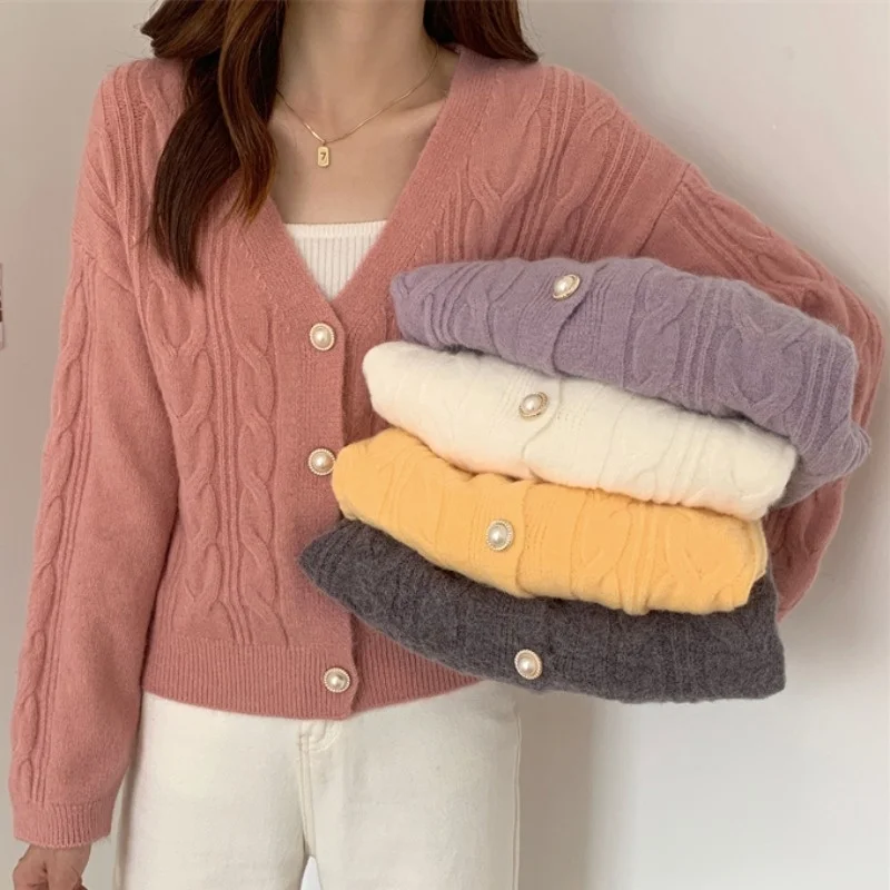 Pink Soft Sweater Cardigan Coat Spring Autumn 2021 Women's Gentle Short Top Rac |