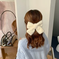 2021 fashion girls imitation mink fur bow hairpin ladies wedding long satin ribbon korean hairpin hair accessories headdress hot