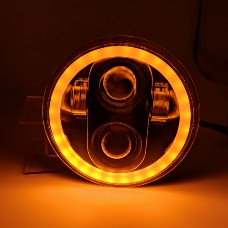 

5 3/4" 5.75Inch Black LED Headlight DRL Amber Turn Signal Halo Ring with Motorcycle Headlamp Mount Ring Bracket Headlamp Set
