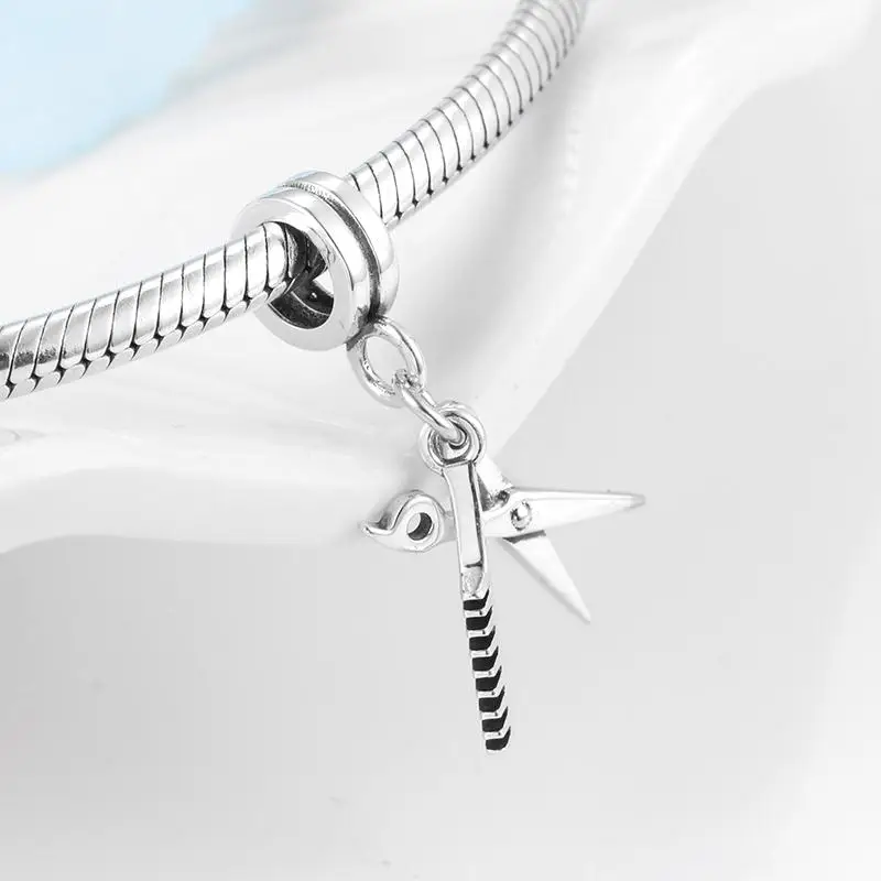 Модный женский парикмахерский инструмент из серебра 925 пробы ножницы и расческа