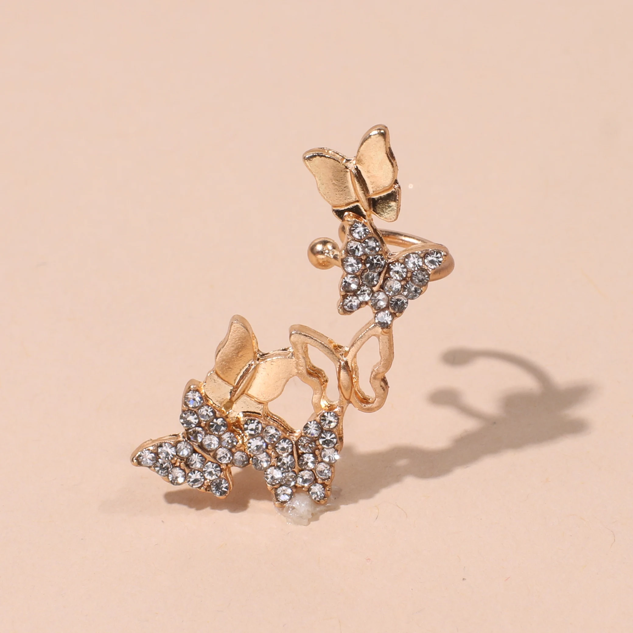 

Artilady butterfly clips ear clip on earrings for women gold color plated ear cuff with crystal
