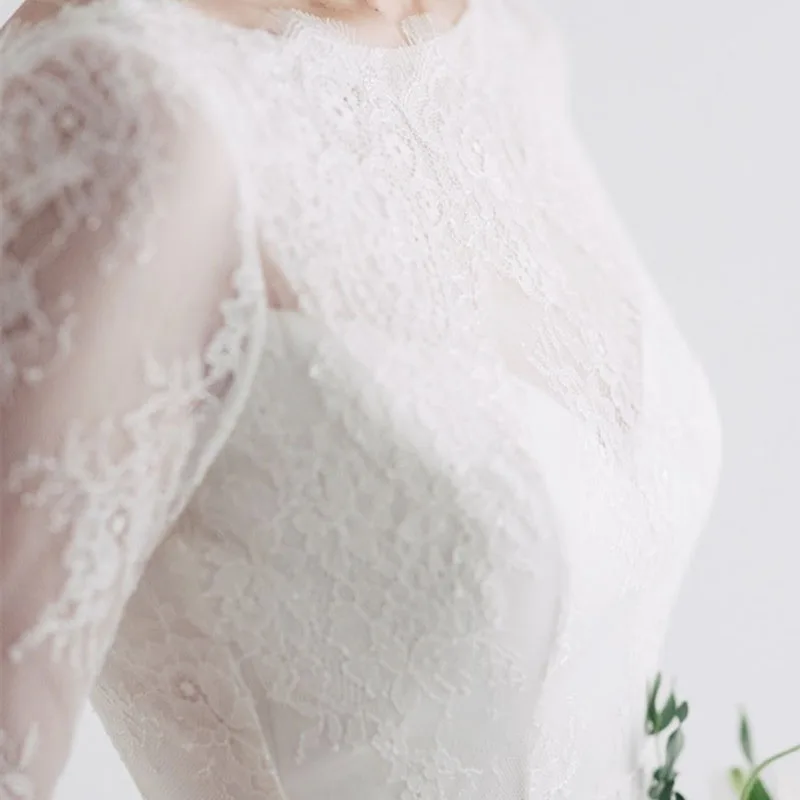 Lace Wedding Dresses Long Sweet Elegant Bride Sleeve Applique Sexy Open Back Embroidery Simple | Свадьбы и торжества