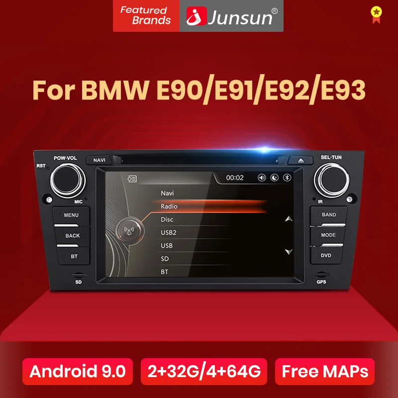 Junsun 2 din Автомобильный Радио dvd плеер для BMW 3 серии E90 E91 E92 E93 Android 9 0 GPS навигация 4 + 64